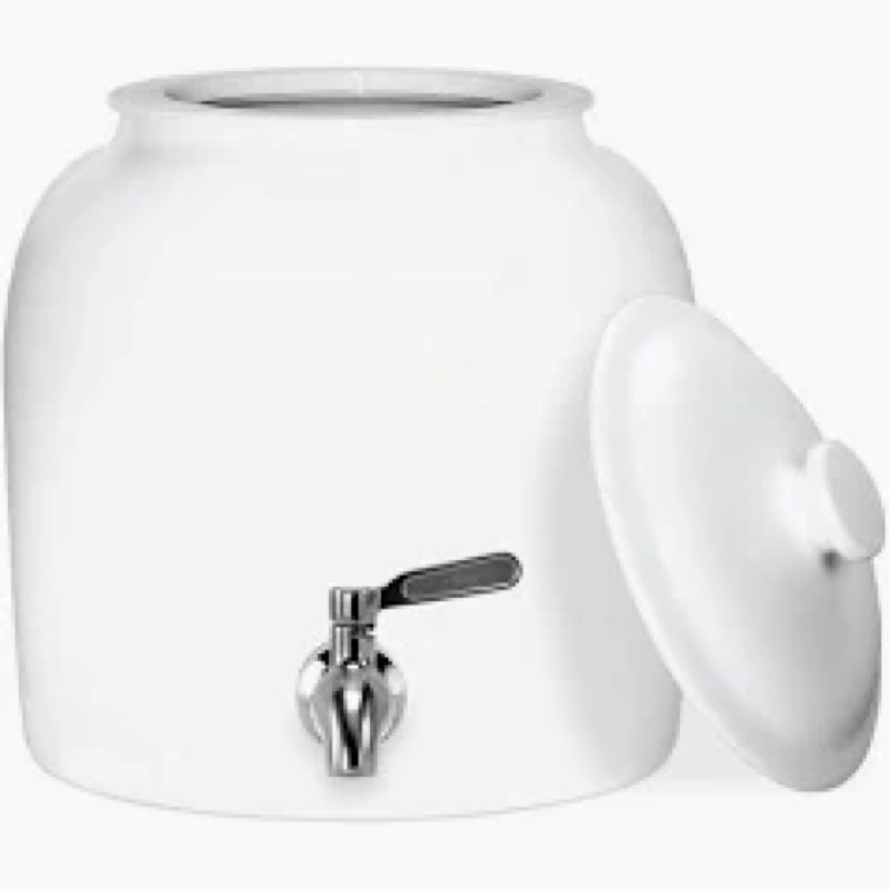 Geo Sports Porcelain Ceramic Crock Water Dispenser, Stainless Steel Faucet, Valve and Lid Included. 