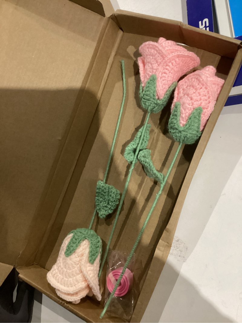 Condition photo showing As Is for (incomplete )zeyune 8 pcs handmade crochet rose bouquet, knitted eternal roses flower, galentine's day & valentine's day gift for her, anniversary birthday romantic decor (pink)