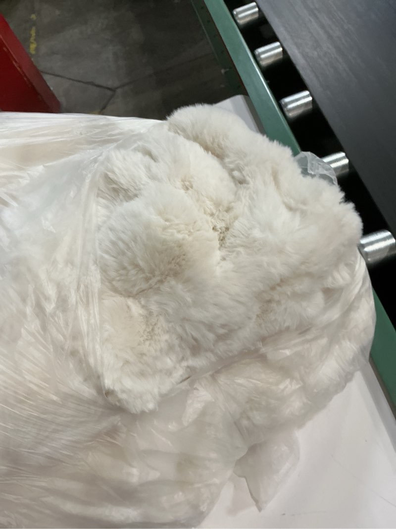 Condition photo showing As Is for faux fur queen blanket for couch, 1000 gsm cozy fuzzy fluffy soft plush thick bubble sherpa blanket for sofa bedroom living room, mothers day birthday gifts for women home decor ivory white 90*90