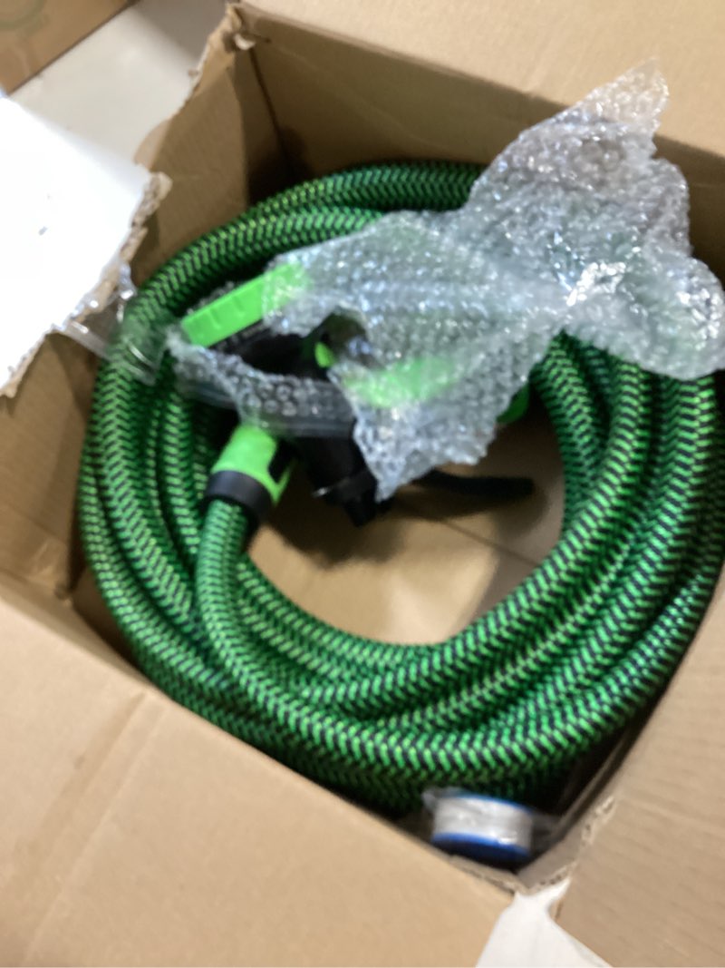 Condition photo showing Good Condition for non-expandable garden hose 25ft x5/8'', heavy duty flexible water hose with 10-function sprayer, lightweight, leak proof, durable fabric skin, pressure resistant for yard, outdoor