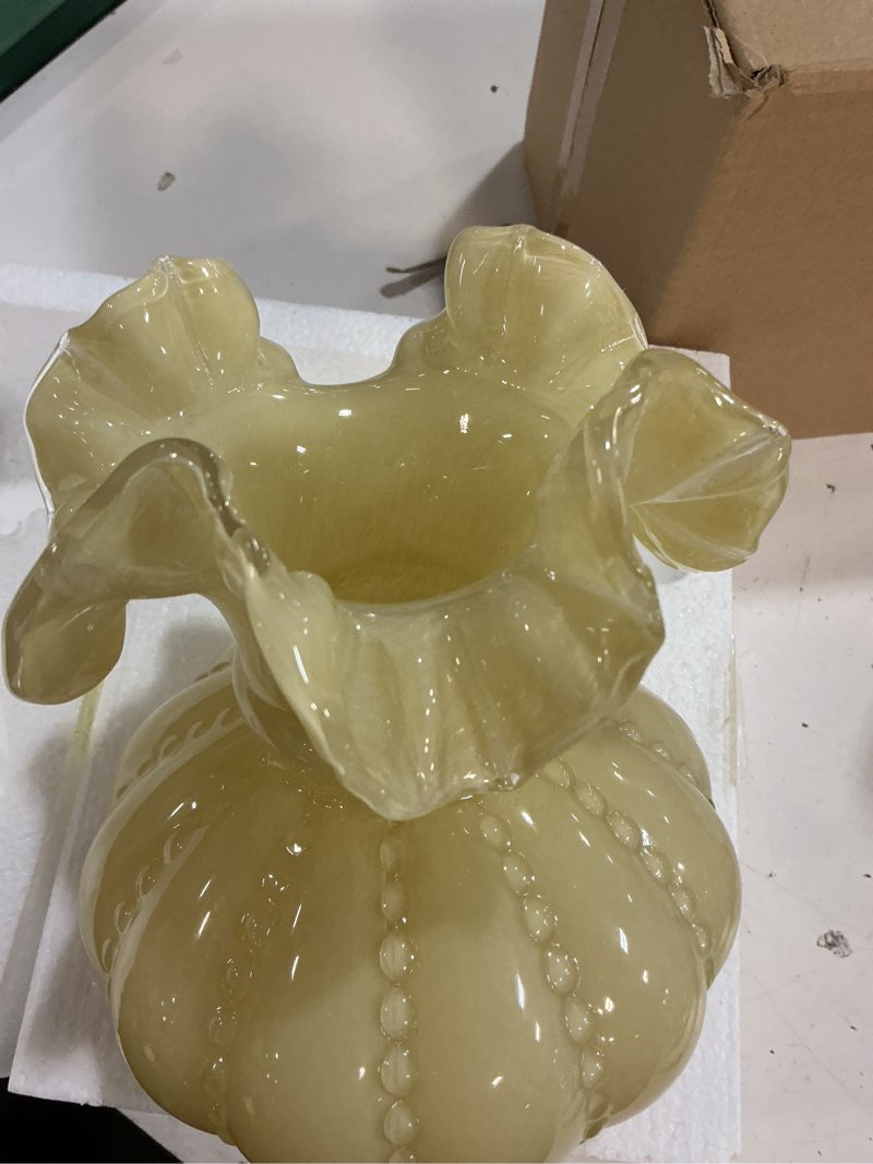 Condition photo showing New/Like New for joeyan handmade yellow glass flower vase,7.9" vintage decorative urn vase for centrepieces bouquet wedding,colored thickened pedestal vase decorations for rustic home living room office farmhouse
