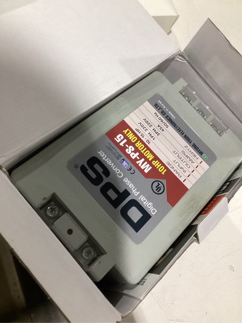 Condition photo showing New/Like New for DPS Sinlge Phase to 3 Phase Converter, 15HP, 45A, Input/Output 200V - 240V MY-PS-15 Model Must Be Used for 10HP(7.5kW) 30A Motor, DPS Must Be Used for 1 Motor Only, UL-Listed 15HP / 45A (Used for 10HP, 30A Motor)