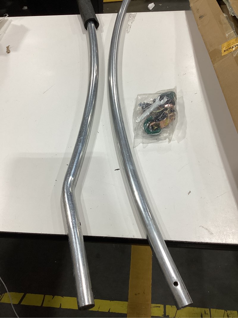 Condition photo showing As Is for 1pcs trampoline curved pole, universal trampoline replacement enclosure pole to fit 8-16ft curved pole trampoline frame, includes foam sleeve and hardware with 2 installation options