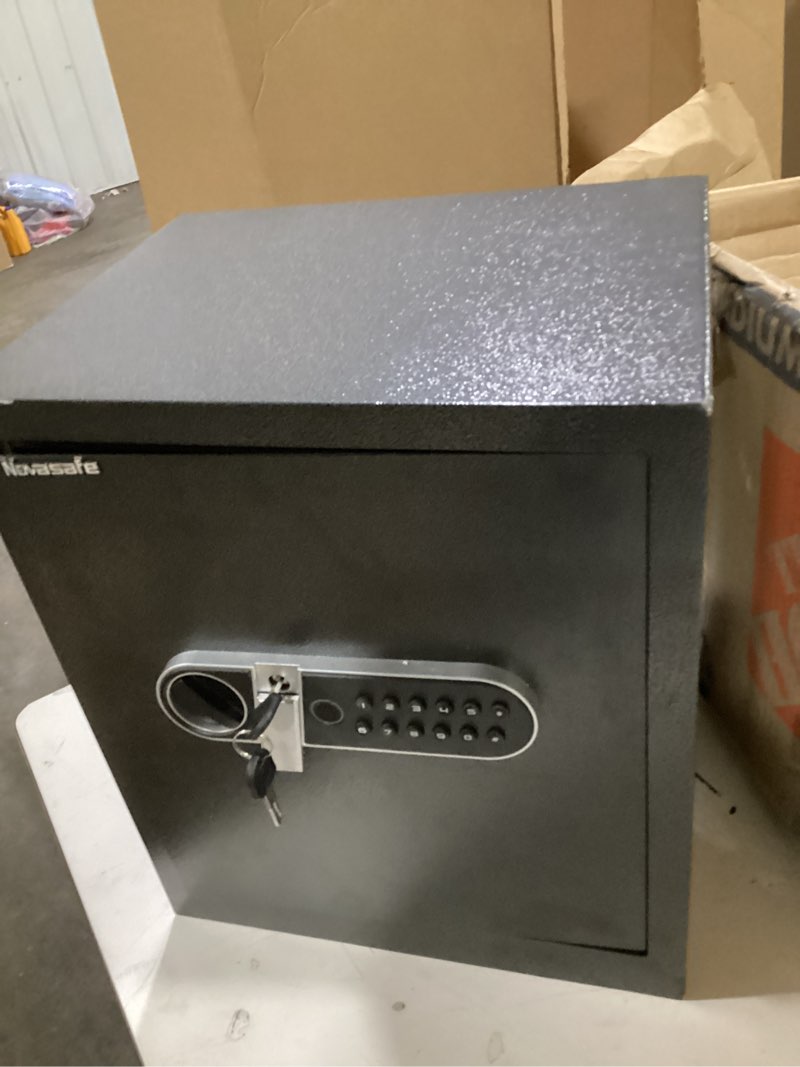 Condition photo showing As Is for biometric safe, 2.0 cu ft fingerprint home safe box with fireproof waterproof bag & key, security money safe for cash, jewelry, valuables, digital electronic keypad, dual alarm system 2.0 cubic feet-fingerprint