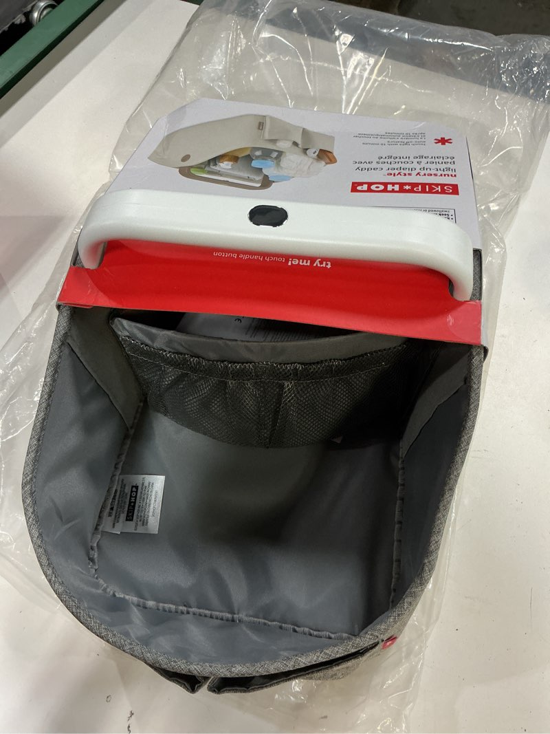 Condition photo showing Good Condition for skip hop diaper caddy organizer with touch sensor night light nursery style heather grey light-up diaper caddy grey