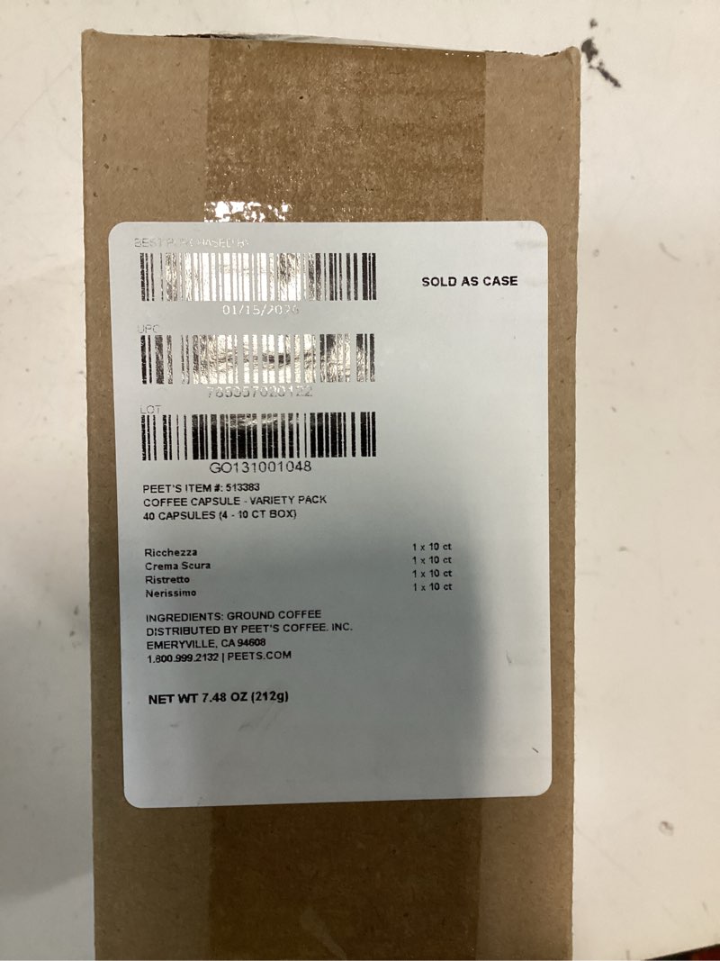 Condition photo showing New/Like New for Peet's Coffee Gifts, Espresso Coffee Pods Variety Pack, Dark & Medium Roasts, Intensity 8-11, 40 Count (4 Boxes of 10 Espresso Capsules)