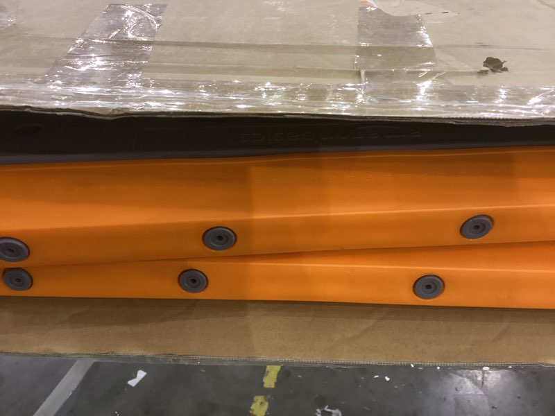 Condition photo showing As Is for Amazon Basics Rectangular Folding Sawhorse - Set of 2, 900 Pound Capacity, Orange and Grey