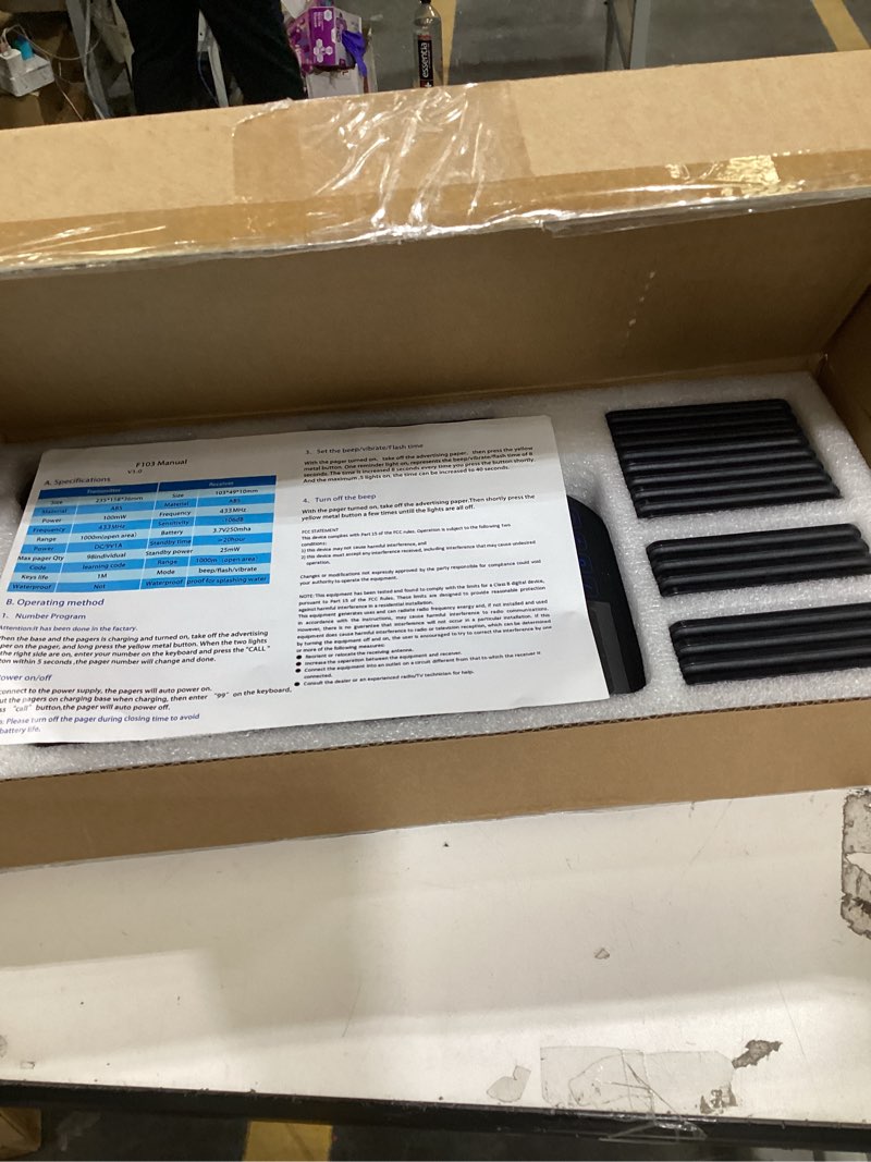 Condition photo showing New/Like New for VEVOR F103 Restaurant Pager System 20 Pagers, Max 98 Beepers Wireless Calling System, Touch Keyboard with Vibration, Flashing and Buzzer for Church, Nurse,Hospital & Hotel