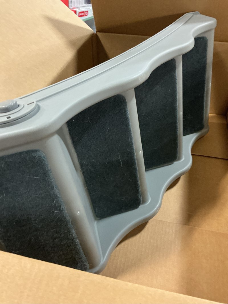 Condition photo showing As Is for amazon basics foldable non-slip pet stairs, steps for dogs and cats, 14.6'' w x 22.75'' d x 19.5'' h, grey 14.6'' w x 22.75'' d x 19.5'' h grey