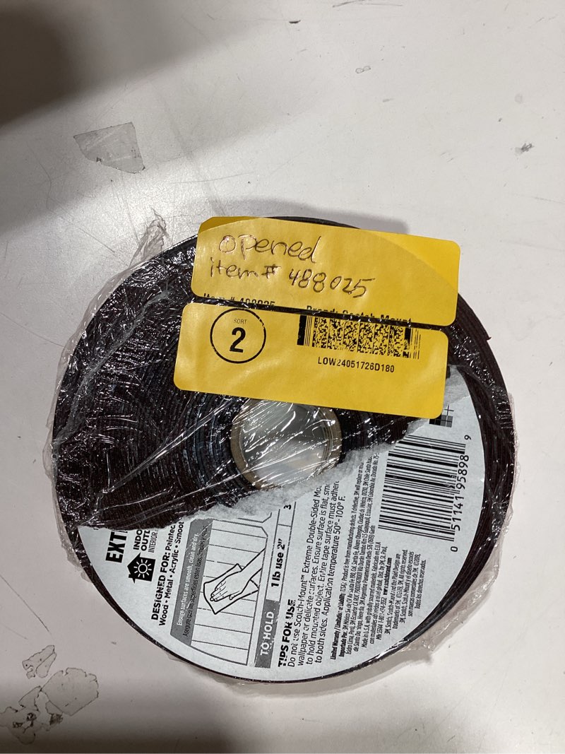 Condition photo showing As Is for scotch-mount double sided mounting tape heavy duty, black extreme mounting tape, 1 roll adhesive tape, 1 in x 400 in wall tape (33.3ft), our strongest tape for our toughest jobs (414h-long-dc) 1"x400"