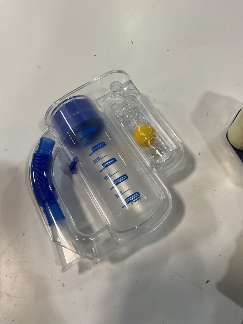 Condition photo showing Good Condition for breathing exercise device for lungs, lung exerciser device – 5000ml volumetric deep breathing trainer with flow rate indicator for respiratory health & recovery transparent