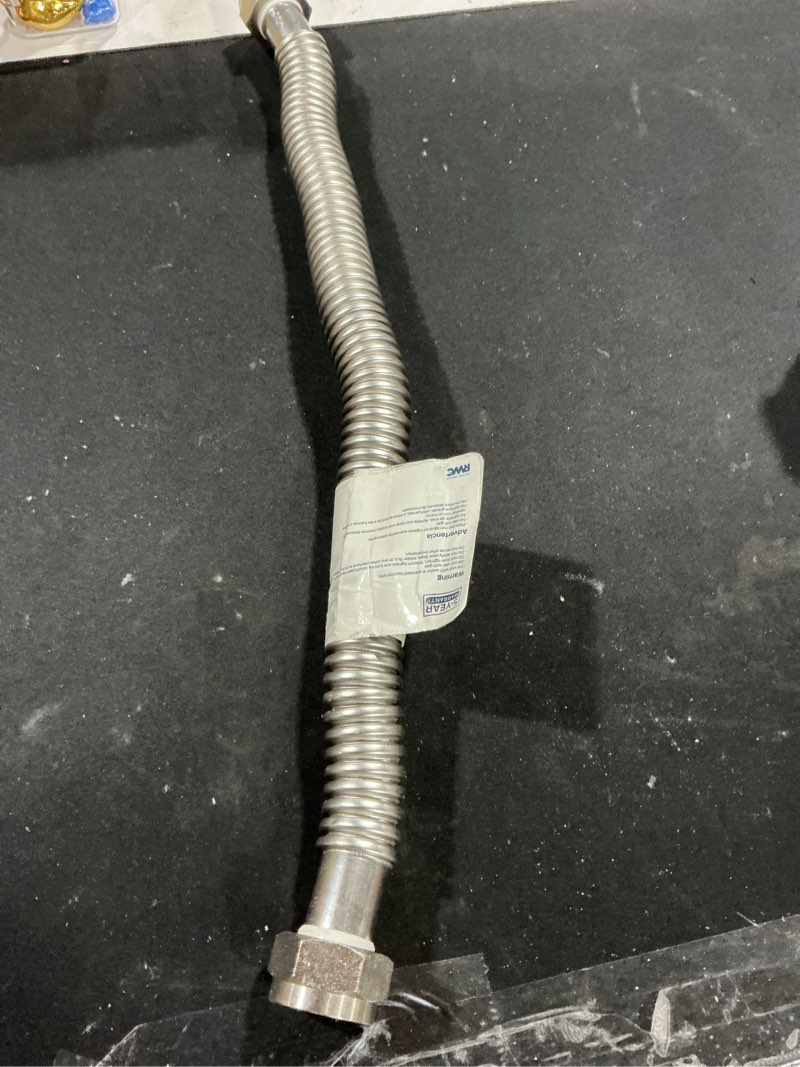 Condition photo showing As Is for (Similar to stock photo) Eastman 12 Inch Water Heater Connector, 3/4 Inch FIP x 3/4 Inch F1807 Expansion PEX, Corrugated Stainless Steel Water Heater Connectors, 0438612