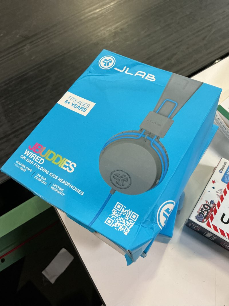 Condition photo showing New/Like New for jlab jbuddies studio on-ear kids wired headphones - gray