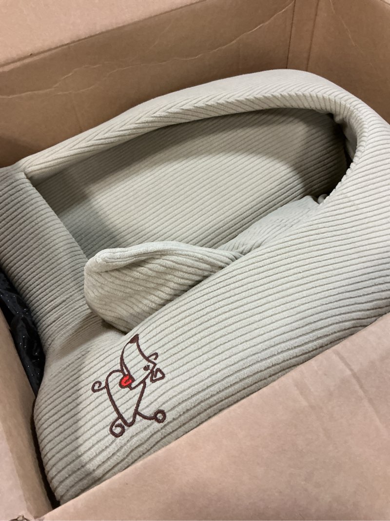 Condition photo showing Good Condition for best pet supplies dog house bed crate mat tent indoor round soft plush for small, medium, and large breeds - beige corduroy, 19 x 19 x h:19" corduroy beige1 19" x 19" x h:19"