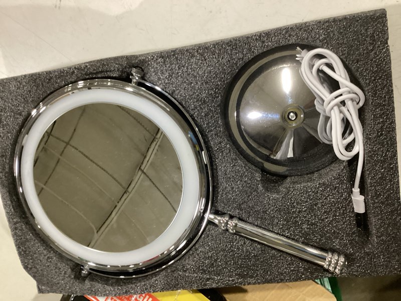 Condition photo showing Good Condition for dowry 4000 mah rechargeable lighted makeup mirror 20x magnification vanity mirror tabletop two-sided swivel gifts for women wife mom teengirls mothers day chrome chrome-20x 15"l x 8"w