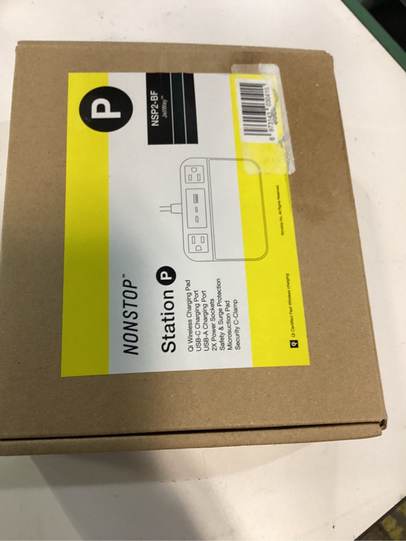 Condition photo showing New/Like New for nonstop station p bedside charging station – wireless charging, usb & usb-c power, 2x ac sockets hotel-grade design.