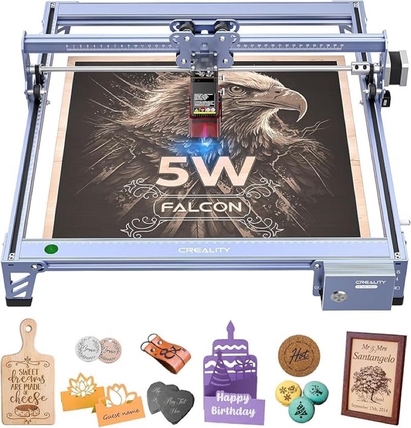 creality falcon 5w laser engraver machine, 72w high precision 0.06mm laser cutter and engraving machine for wood leather acrylic glass, 10000mm/min, offline usage, working area 400 * 415mm