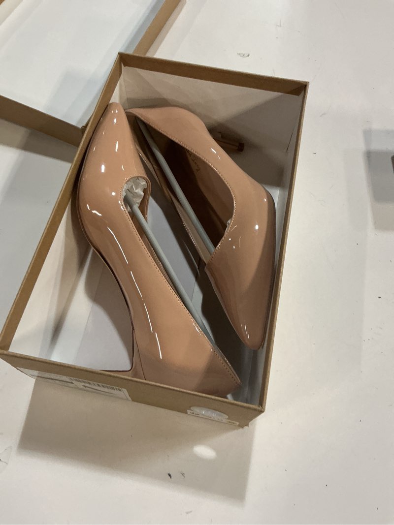 Condition photo showing Good Condition for (Size:7)Elisabet Tang Kitten Heel Low Pumps 2.4 Inch Closed Pointed Toe Short Sexy Comfort Women Dressy Shoe at Work Office Date Prom Party Wedding Church 7 Nude
