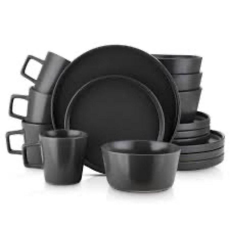 Scoacha 16-Piece Black Ceramic Dinnerware Set for 4 – Modern Matte Finish Dinner Set – Dishwasher & 