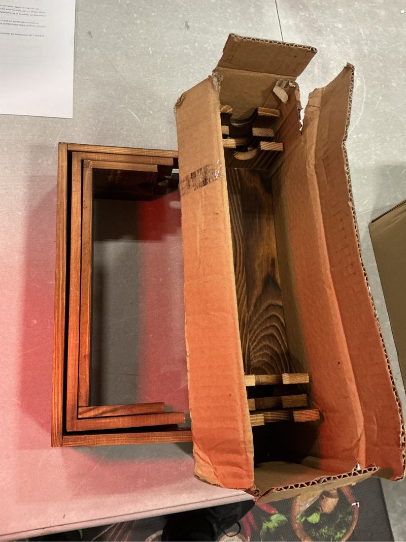 Condition photo showing Good Condition for 2 set wooden tiered risers display stands for vendor events,stackable wood cupcake display stand,farmhouse decor wood dessert table display set,vendor booth display items,food display risers for party