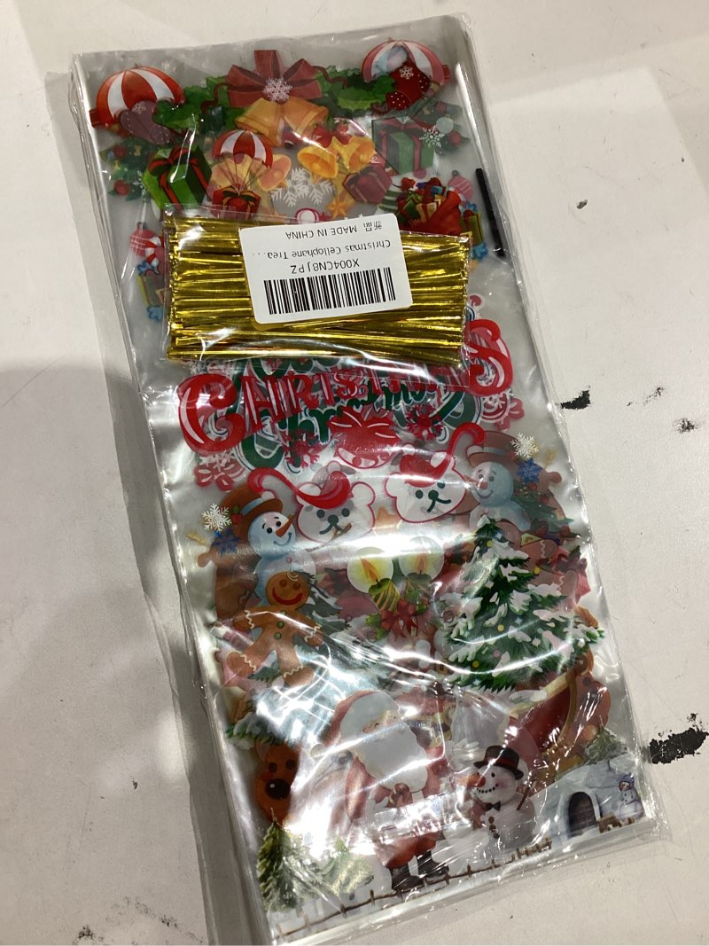 Condition photo showing New/Like New for Yicelerate Christmas Cellophane Treat Bags, 100 PCS Christmas Gift Bags, Clear Plastic Cello Xmas Tree Candy Cookie Snacks Bakery Goodie Bags With 100 PCS Ties for Xmas Holiday Party Favors Supplies Christmas 1 Count (Pack of 100)