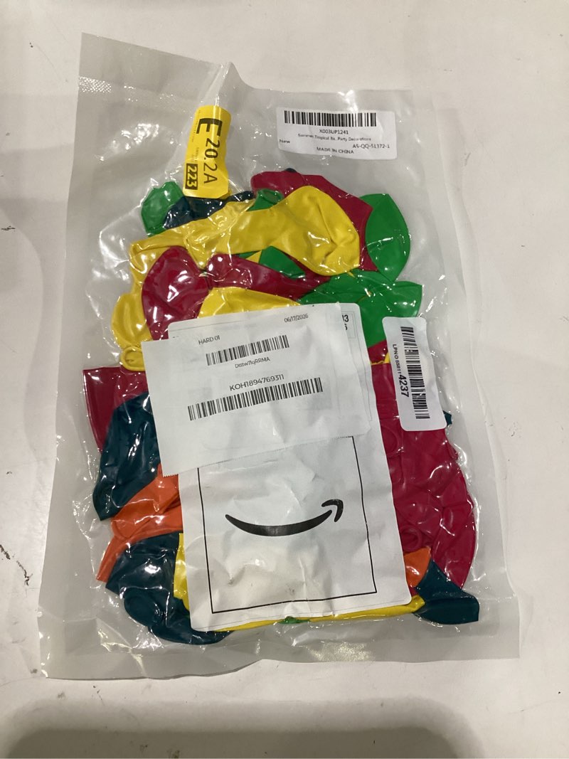 Condition photo showing New/Like New for summer tropical balloon arch garland kit, rainbow colorful pink green blue yellow orange balloon garland kit with hawaii balloons for hawaiian luau aloha birthday baby shower pool party decorations tropical hot pink green
