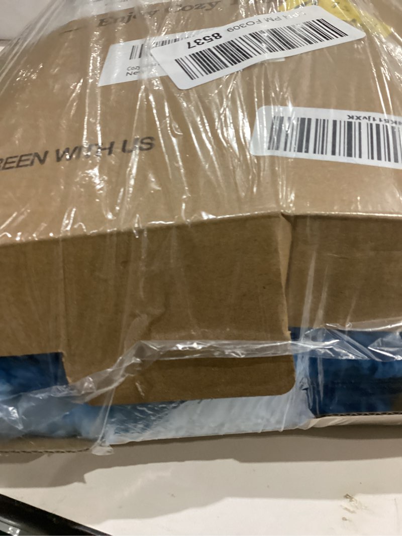 Condition photo showing As Is for Cozy Bliss Luxury Sherpa Throw Blanket for Couch, Premium Reversible Buffalo Plaid Thick Throw, Warm Cozy Soft Blanket for Home and Gifts (Light Blue, 50" x 60") Buffalo Plaid-light Blue Throw(50" x 60")