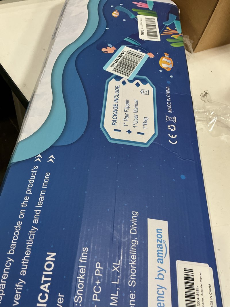 Condition photo showing Good Condition for Greatever Snorkel Fins with Full Foot Pocket Durable Long Diving Fins Professional Snorkel Gear for Snorkeling Diving Freediving Adults Men Women Black Medium