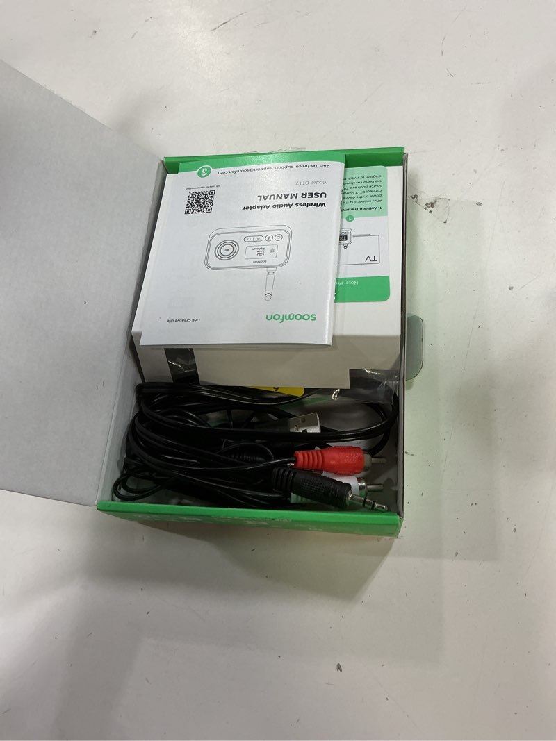 Condition photo showing Good Condition for soomfon bluetooth transmitter for tv 3-in-1 bluetooth 5.0 transmitter receiver for tv to 2 headphones with lcd display adjustable volume, optical aux rca bypass for home stereo speaker