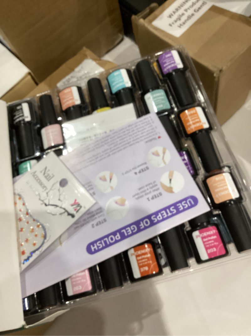 Condition photo showing New/Like New for PHOENIXY 50 Pcs Gel Nail Polish Set, 42 Colors Gel Nail Kit with Base & 4 Effects Top Coat All Seasons Nail Polish Set Christmas Gifts for Women Girls Marmalade Sky