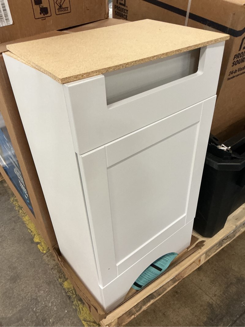 Condition photo showing As Is for project source euro 18-in true white single sink bathroom vanity with white cultured marble top