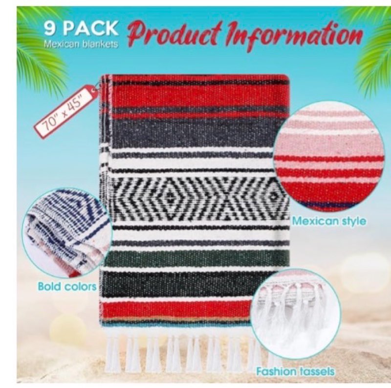 Oudain 4 Pcs Mexican Blankets Bulk Handwoven Mexican Yoga Blanket Towel Colorful Falsa Serape Woven 