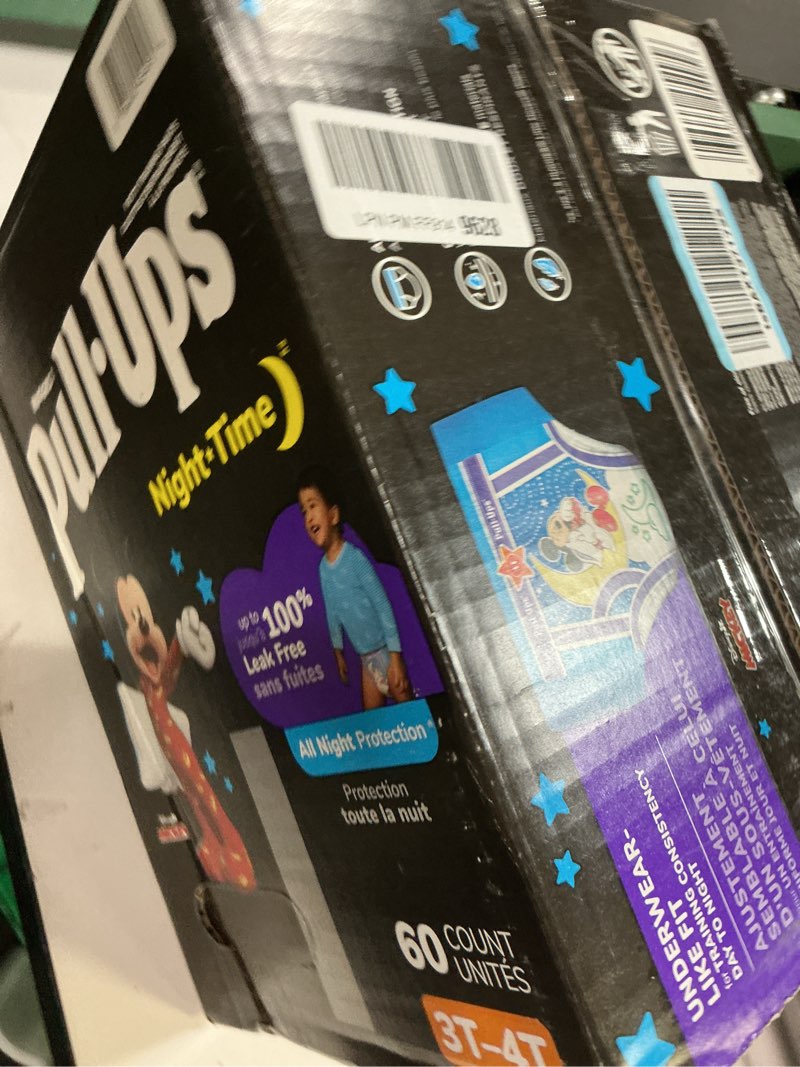 Condition photo showing New/Like New for pull-ups boys' night-time potty training pants, size 3t-4t overnight training underwear (32-40 lbs), 60 ct 3t-4t 60