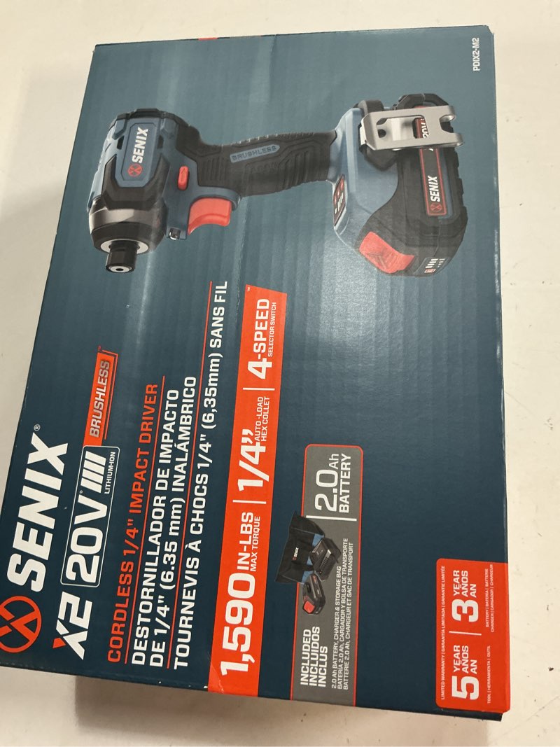 Condition photo showing New/Like New for senix x2 20-volt 1/4-in brushless cordless impact driver (1-battery included, charger included and soft bag included)