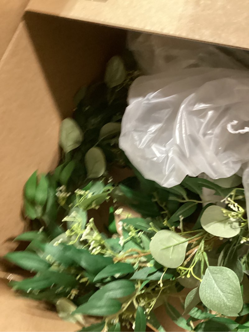 Condition photo showing Good Condition for fake greenery garlands artificial silver dollar eucalyptus garland in grey green and willow twigs garland intertwined together for rustic wedding arch swag doorways table runner decoration