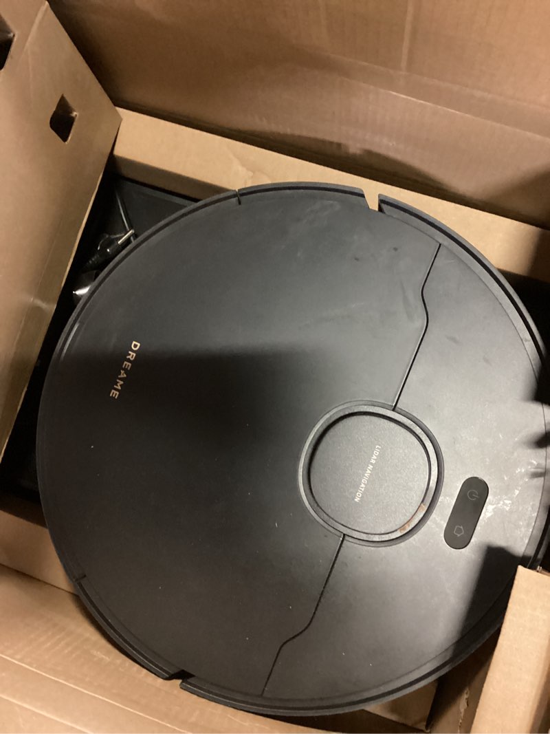 Condition photo showing As Is for dreame d20 pro plus robot vacuum, 13,000pa suction, duobrush for pet hair, corner cleaning, self emptying, lds navigation laser avoidance, vacuum mop, hard floors&carpets (black) black d20proplus