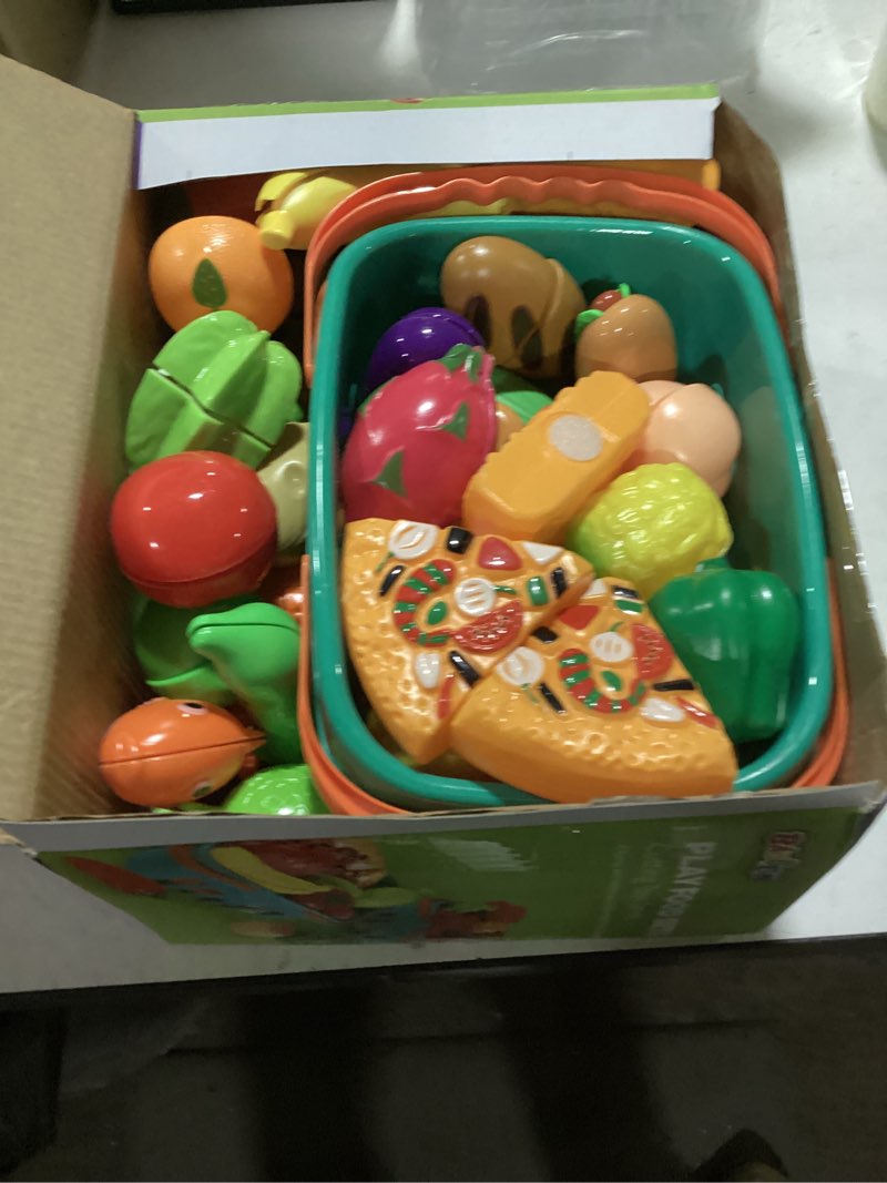 100 Pcs Play Food Set for Kids Kitchen, Pretend Food Toy for Toddlers Age 1-3, Plastics Cutting Fake Food/ Fruit/ Vegetable Accessories with 2 Baskets, Birthday Gifts for 2 3 4 5 Years Old Boys Girls