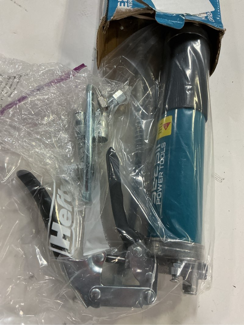 Condition photo showing Good Condition for seesii upgraded 8000psi grease gun kit: heavy duty pistol grip grease gun with 14oz capacity, quick-release coupler, 90°adapter, flexible hose, rigid pipe for automotive, agricultural, industrial 8000psi blue