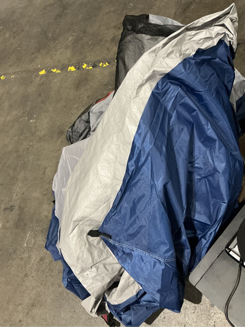 Condition photo showing As Is for unp camping tent family tents, parties, music festival tent, big, easy up mesh windows, double layer, waterproof, weather resistant,