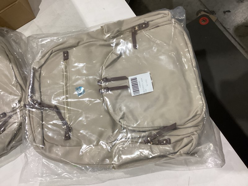 Condition photo showing New/Like New for Fashion Backpack for Women, Chic Daypack with Stylish Gold-Tone Hardware, Minimalist Lightweight Water-Resistant Nylon Travel Bag, Casual Rucksack for Everyday Use (Beige)