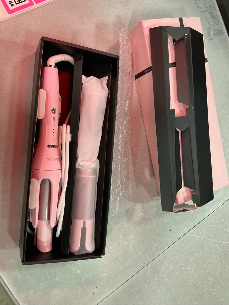 Condition photo showing Good Condition for 3 in 1 automatic curling iron, hair curlers with 3 curling barrels (1" - 1.25" - 1.5"), rotating curling iron with 3 temp, 2-way rotation, 10s fast heating, anti-scald, dual voltage, pink