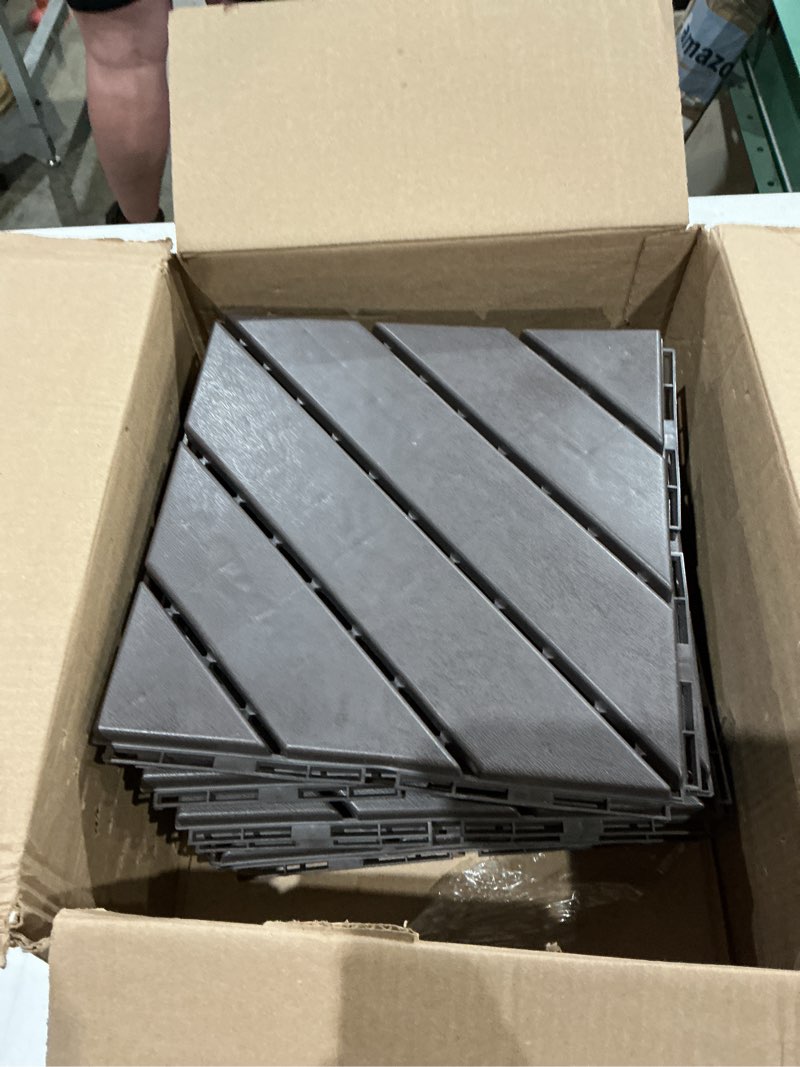 Condition photo showing Good Condition for incomplete )))))plastic wood flooring 10 pieces patio decking, plastic interlocking garden floor tiles, waterproof flooring, interlocking outdoor flooring floor tile interlocking(straight coffee)