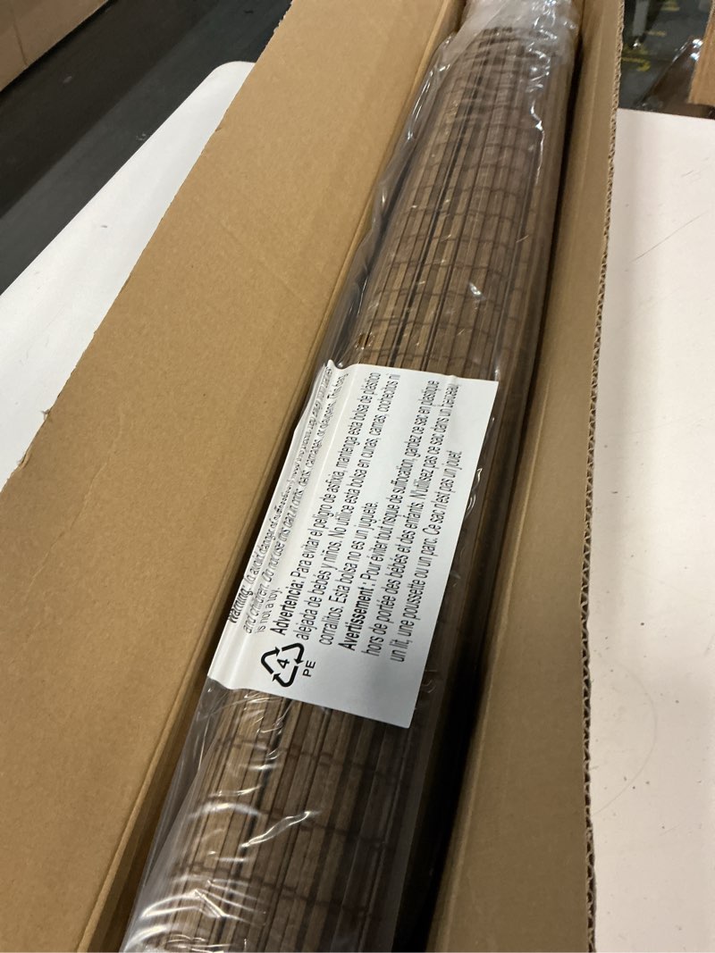 Condition photo showing Good Condition for lazblinds cordless bamboo roman shades, privacy blinds for interior windows, room darkening roll up bamboo blinds for home & patio, 34" w x 64" h, highfield teak pricacy - highfield teak 34" w x 64" h
