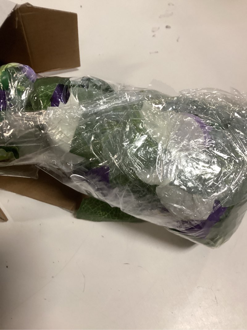 Condition photo showing New/Like New for summer flower 2 pack faux petunias outdoor uv resistant artificial flowers for planters, realistic fake flowers for outdoor decor, porch, hanging baskets,spring home decoration(purple white) purple-2