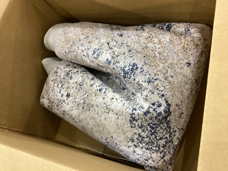 Condition photo showing New/Like New for 8ft Washable Round Rug - 8x8 Area Rugs Modern Abstract Rugs for Living Room Non-Slip Low Pile Soft Machine Washable Carpet for Bedroom, Living Room, Dining Room, Nursery, Farmhouse (8'x8' Beige Blue) 8' (Round) Beige Blue/Multi