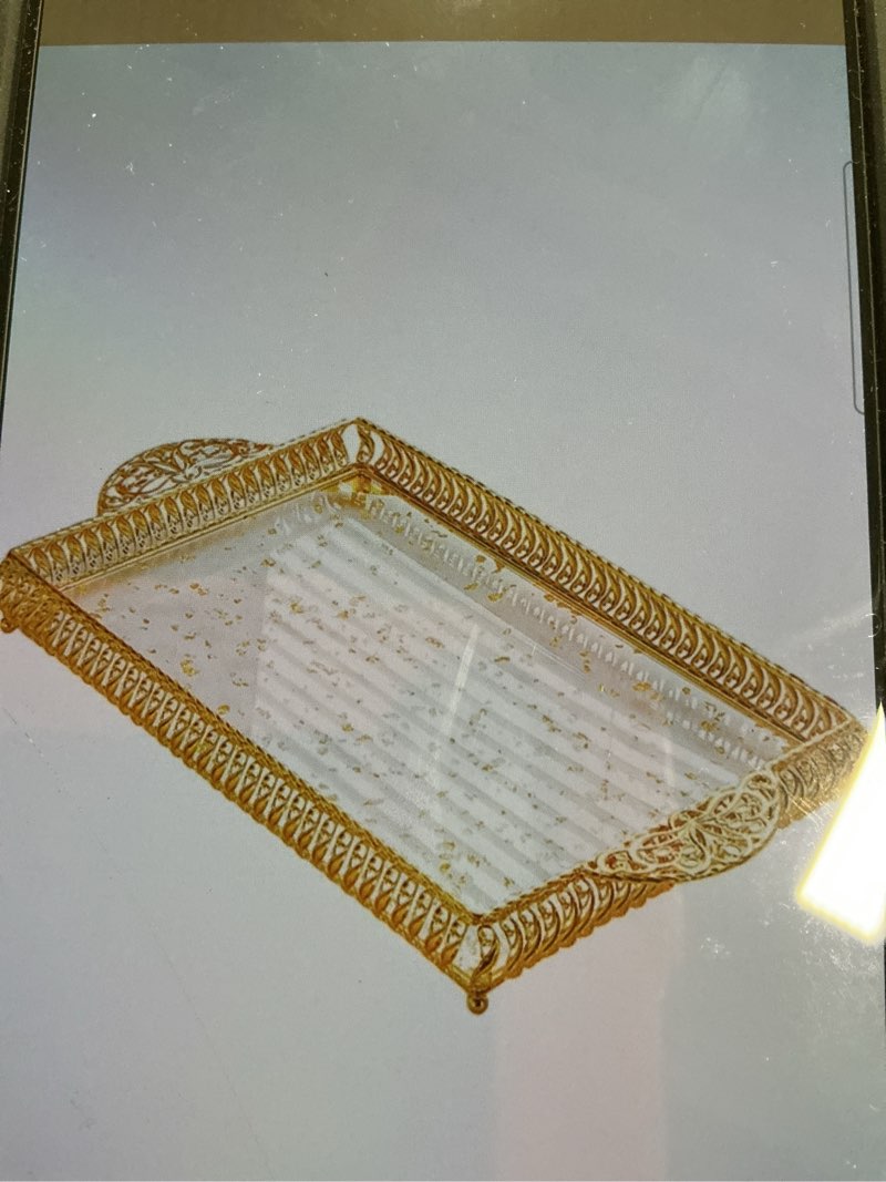 Predolo Tray with serving handle, organizer for countertop items, suitable for events and meetings, L gold