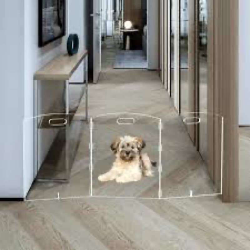 clear acrylic dog gate, freestanding pet gate for doorways indoor, foldable acrylic dog playpen no d