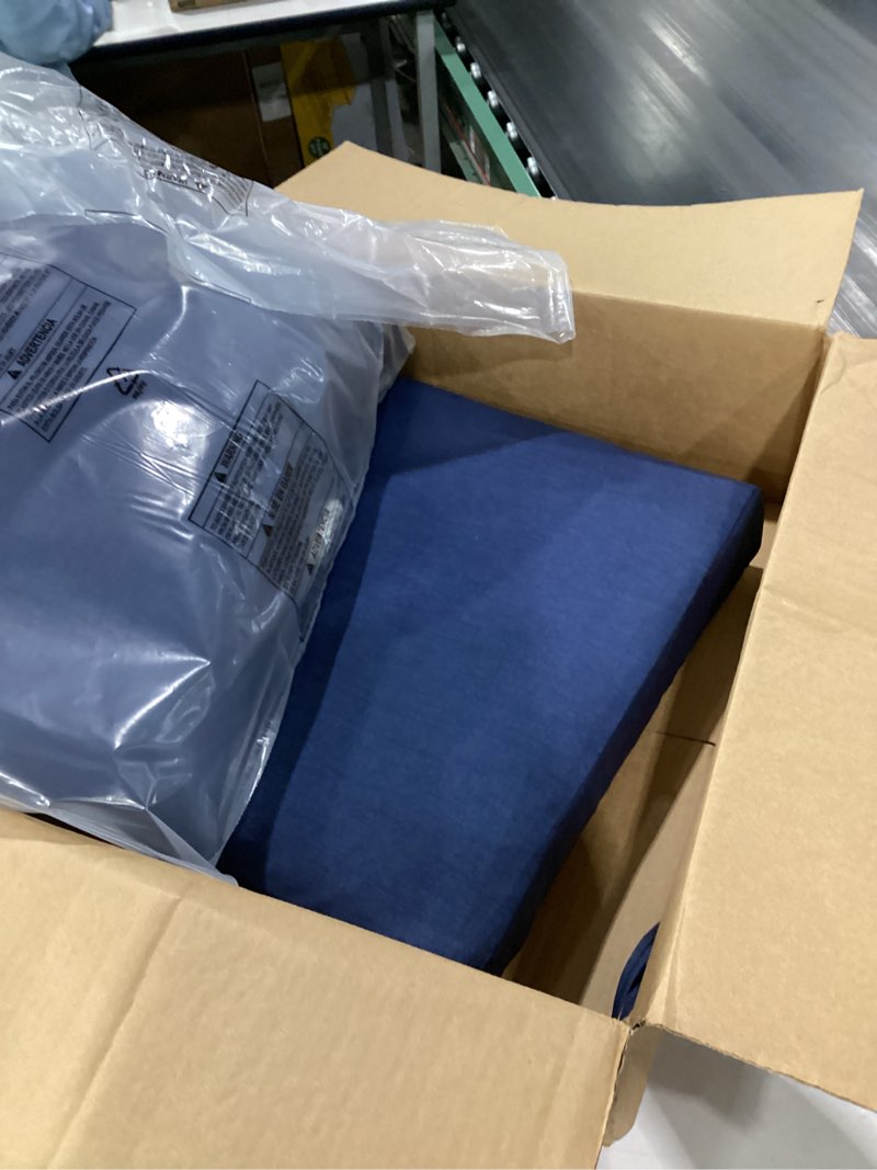 Condition photo showing Good Condition for arden outdoor dining chair cushion, 21 x 21, rain-proof, fade resistant 21 x 21, sapphire blue leala 21 x 21 dining cushion set sapphire blue leala