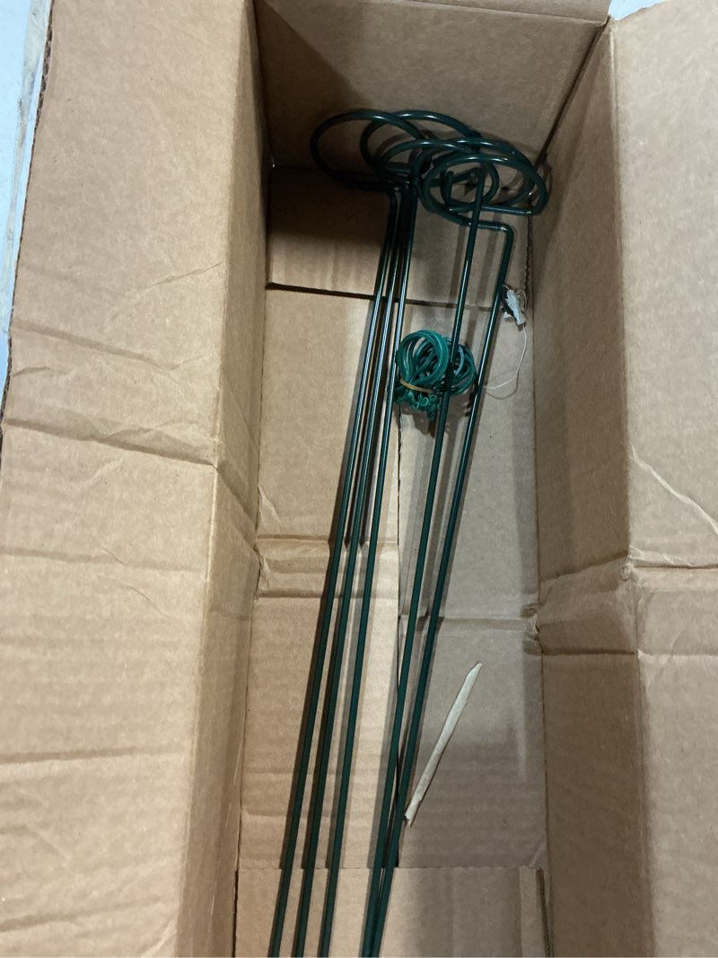 Condition photo showing Good Condition for higift 17 inch plant support stakes, 4mm thick garden single stem flower support stake amaryllis plant cage support rings with 10 pcs plant clips for tomato orchid lily peony rose flower stem-5 pack 17 inch-5 pack