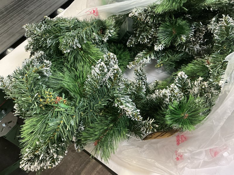 Condition photo showing As Is for Realistic Christmas Cedar Garland, Thick Faux Green Garland, white 